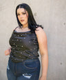 Blusa satín de tirante con perlas