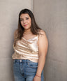 Blusa satín de tirante con perlas