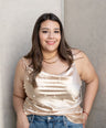 Blusa satín de tirante con perlas