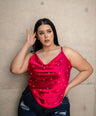 Blusa satín de tirante con perlas