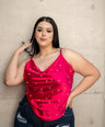 Blusa satín de tirante con perlas