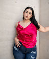 Blusa satín de tirante con perlas