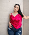 Blusa satín de tirante con perlas