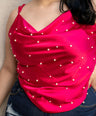 Blusa satín de tirante con perlas