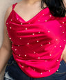 Blusa satín de tirante con perlas