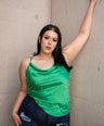 Blusa satín de tirante con perlas