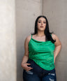 Blusa satín de tirante con perlas